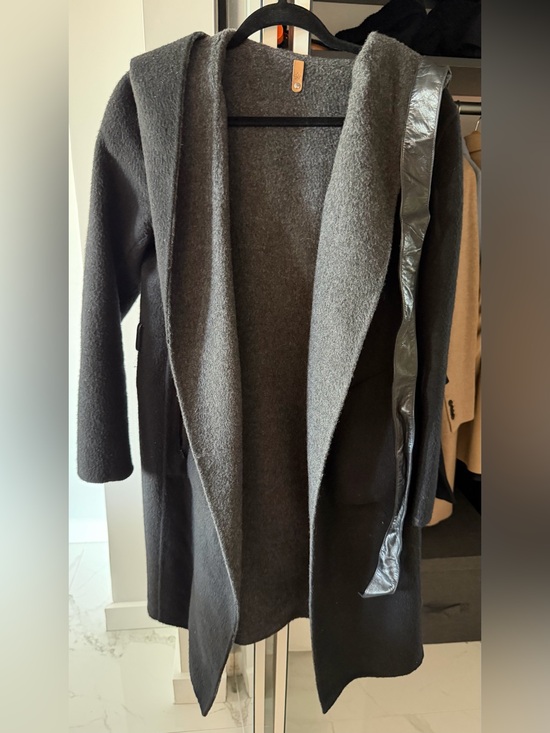 Mackage Jackets & Blazers - MACKAGE WOOL BLACK/GRAY REVERSIBLE HOODED COAT SIZE M with belt